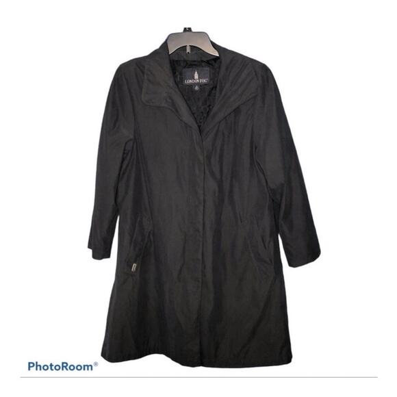 London Fog Black Waterproof Mid-Length Trench Coat Size Medium - Picture 2 of 14